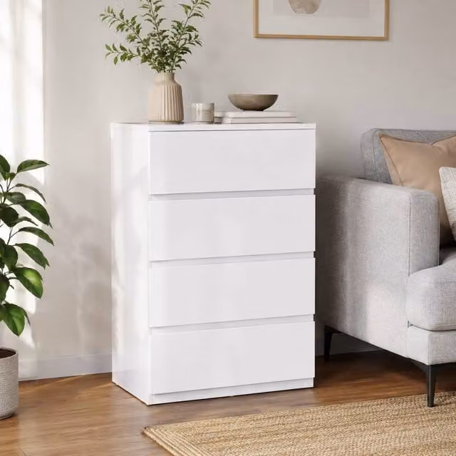 STILVORA Modern White Chest of Drawers with 4 Soft-Close MDF Drawers