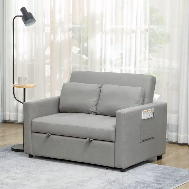HOMCOM Convertible 2 Seater Click-Clack Sofa Bed with Scatter Cushions, Grey Fabric