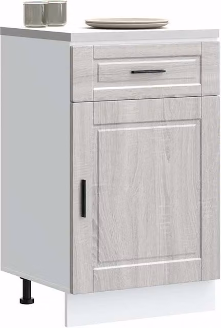 Berkfield Home Porto Grey Sonoma Modern Kitchen Base Cabinet with Hinged Doors and Internal Shelves