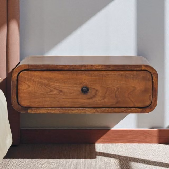 Aosom UK Solid Mango Wood Wall-Mounted Bedside Table with Drawer, Brown, W/D/H: 45 x 32 x 15 cm