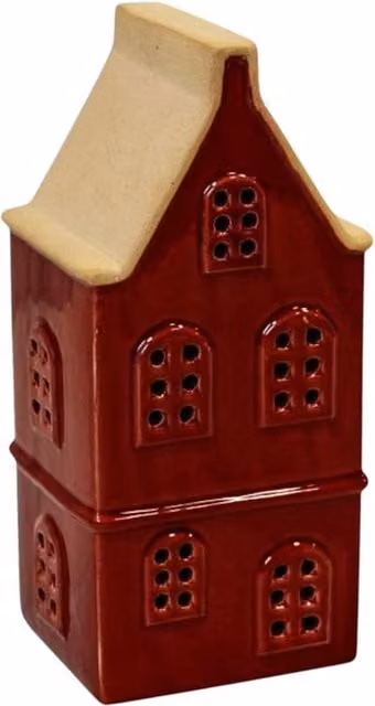 Four Candle Medium Red Ceramic LED Townhouse with Sand Roof