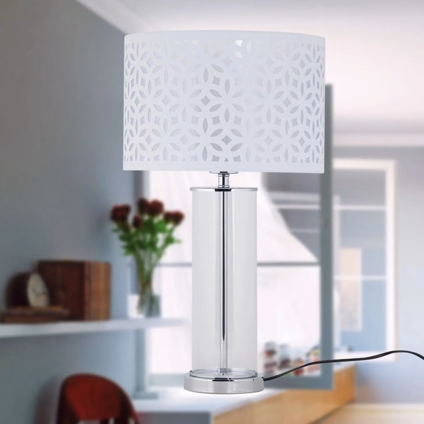 First Choice Lighting Aura Set of 2 Chrome Table Lamps with White Glass Shades – 3