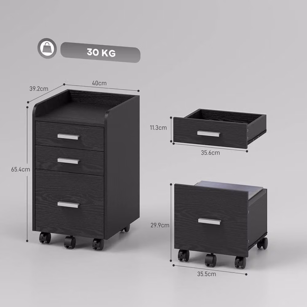 STILVORA 3 Drawer Filing Cabinet with Castors, Black – 3