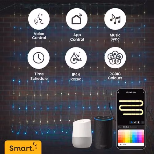 ValueLights RGBIC Smart Neon Curtain LED Lights, Multicolour, W/H: 2.0 x 2.0 m – 1