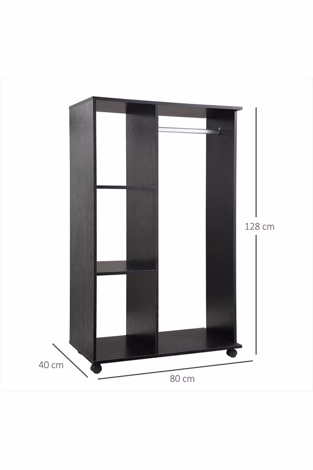ERGOVEXA Open Wardrobe on Wheels with Clothes Rail and 3 Storage Shelves, Black – 2