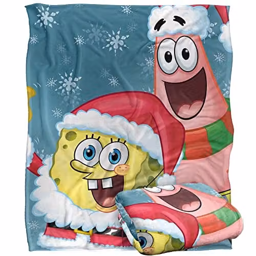 LOGOVISION Spongebob Santa Christmas Super Soft Microfibre Fleece Throw Blanket, Multicolour, W: 152 cm, D: 127 cm