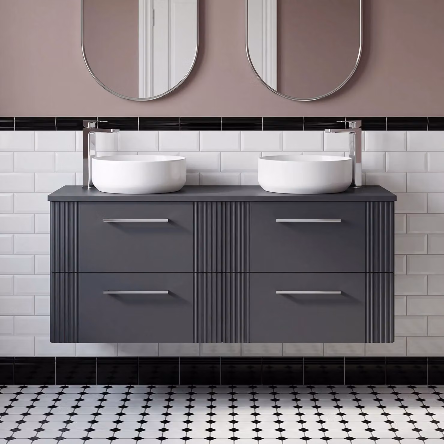 Balterley 4 Drawer Wall Hung Vanity Unit with Colour Match Worktop, Grey, Width: 120 cm – 4