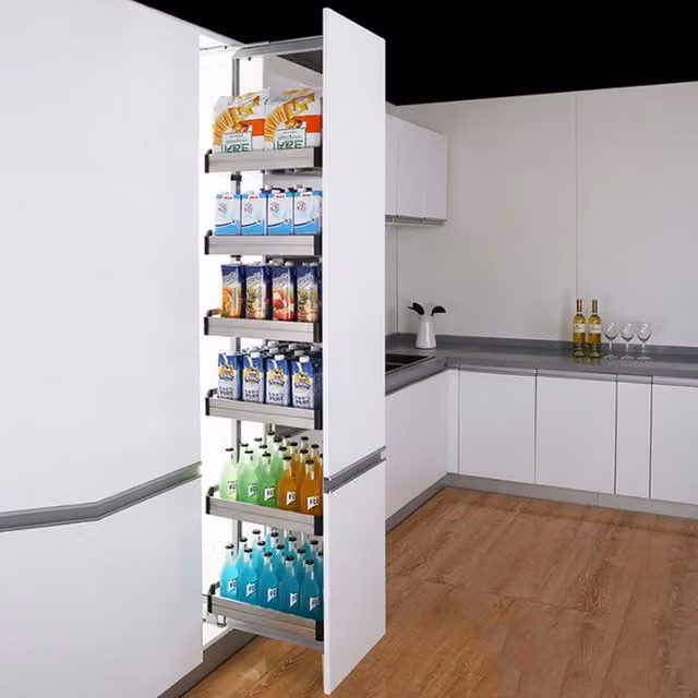 Livingandhome Silver Metal Kitchen Storage Larder Pull Out Baskets, Width: 25 cm