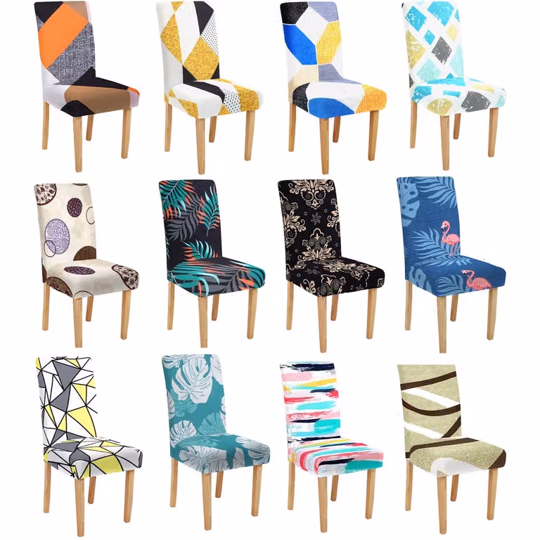 Roseley Set of 4 Removable Graphic Pattern Dining Chair Covers in Blue and Multicolour