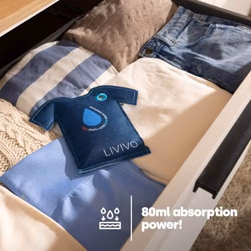 LIVIVO T-Shirt Shaped Reusable Hanging Dehumidifier Bags, 200g, Set of 2, Blue – 4