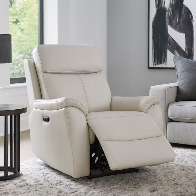 Aspire Kingsmere Power Recliner Armchair in Light Grey Real Leather