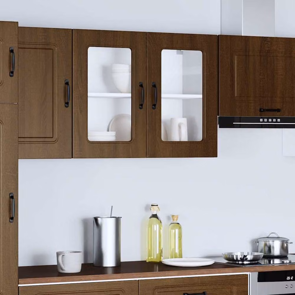 Berkfield Home Kalmar Kitchen Wall Cabinet with Glass Door in Brown Oak, W/D/H: 60.0 x 31.0 x 80.0 cm – 3