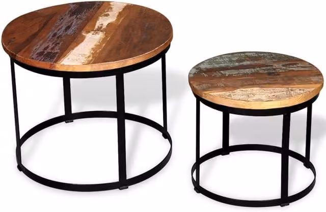 Berkfield Home Two Piece Round Coffee Table Set in Brown Solid Reclaimed Wood, Diameter: 40 cm and 50 cm