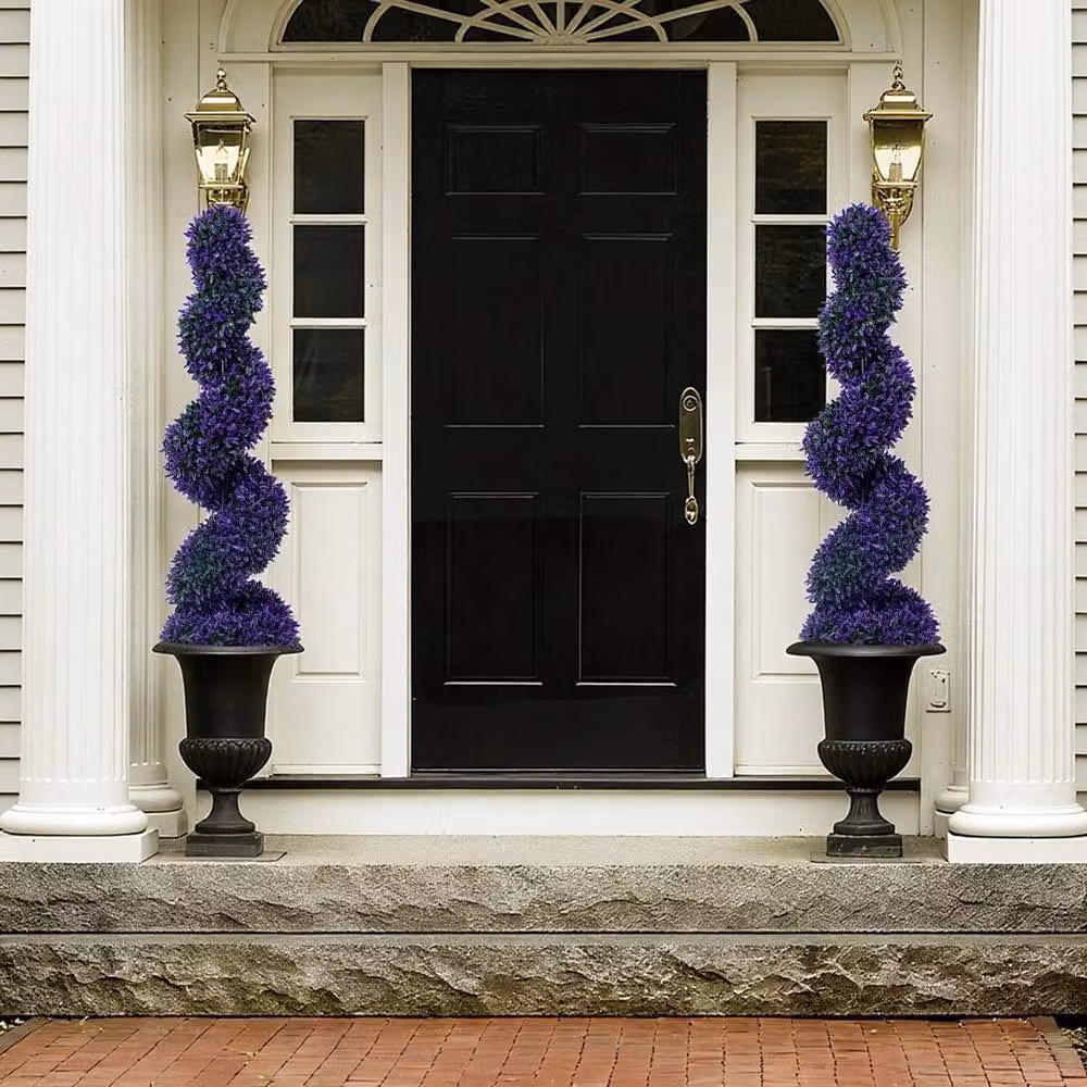 VOGREX Set of 2 Purple Artificial Spiral Topiary Trees, 121.92 cm Height – 3