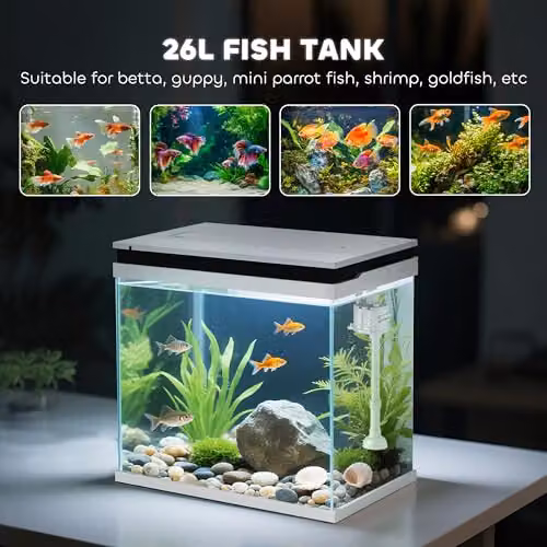 PawHut 26L Small Fish Tank with Filter System, LED Lights and Water Pump, White – 3