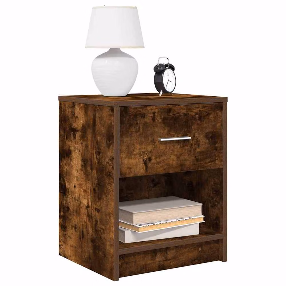 Berkfield Home Set of 2 Bedside Cabinets with Drawer in Smoked Oak and Dark Brown, W/D/H: 40 x 34 x 50 cm – 2