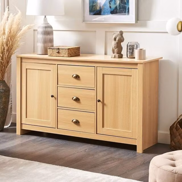 Wyld and Coco Brown 2-Door Sideboard with 3 Drawers, W/D/H: 140 x 40 x 80 cm