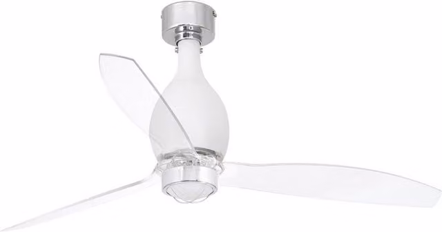 Faro Mini-Eterfan LED Ceiling Fan in Matt White and Transparent with DC Motor and Remote Control, 3000K Warm White