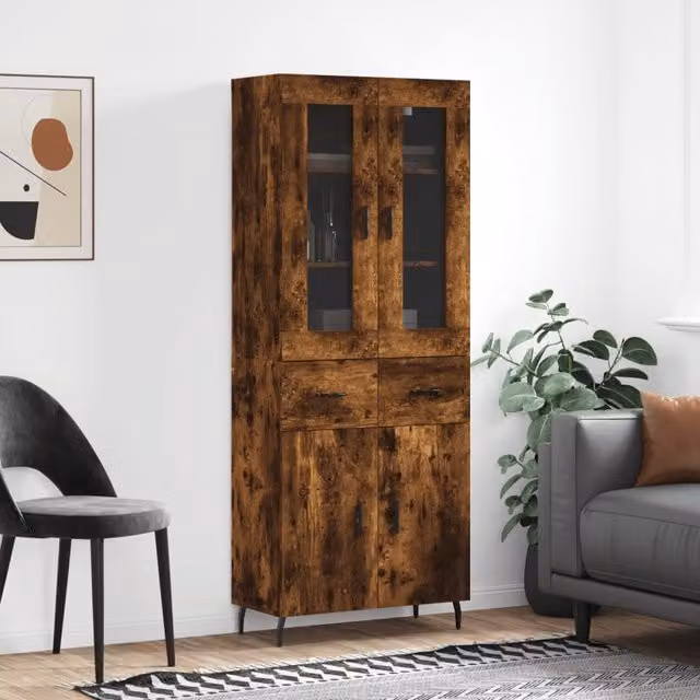Berkfield Home Smoked Oak Highboard in Brown, W: 69.5 cm, D: 34 cm, H: 180 cm