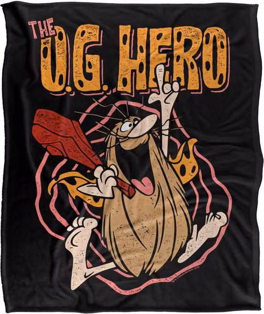 Warner Bros. Captain Caveman Og Hero Super Soft Fluffy Polyester Throw Blanket in Multicolour and Black, Large