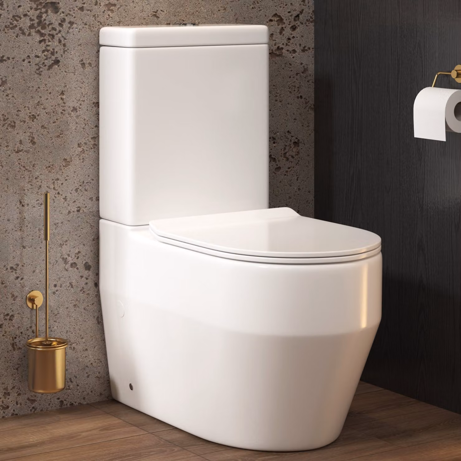 Royal Bathrooms Aspen White Ceramic Close Coupled Rimless Toilet with Slim Soft Close Seat