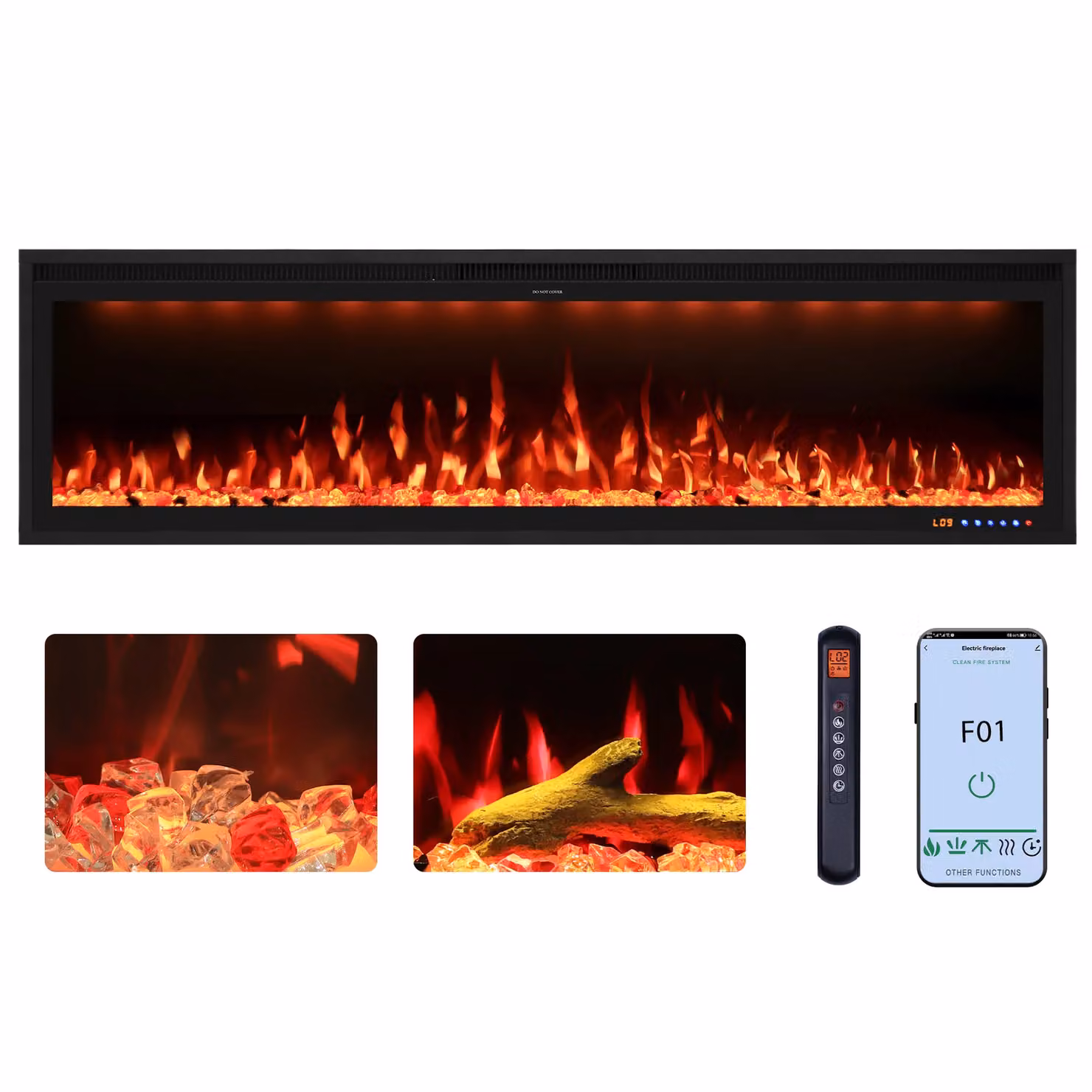 Omni-Burn Black Recessed and Wall-mounted Electric Fireplace with App Control, W/D/H: 152 x 16.02 x 42.84 cm – 2