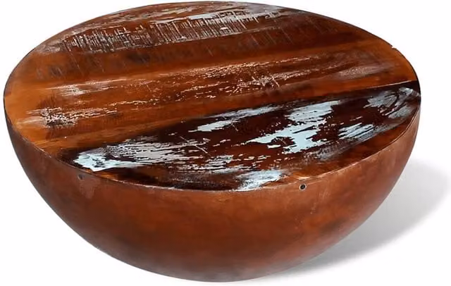Berkfield Home Beautiful Bowl-shaped Coffee Table with Solid Reclaimed Wood and Steel Base in Brown and Multicolour, W/D/H: 60 x 28 x 28 cm
