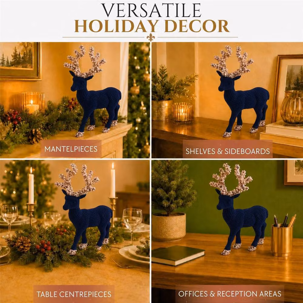 Shatchi Blue Velvet Christmas Reindeer Figurine, Height: 20 cm – 4