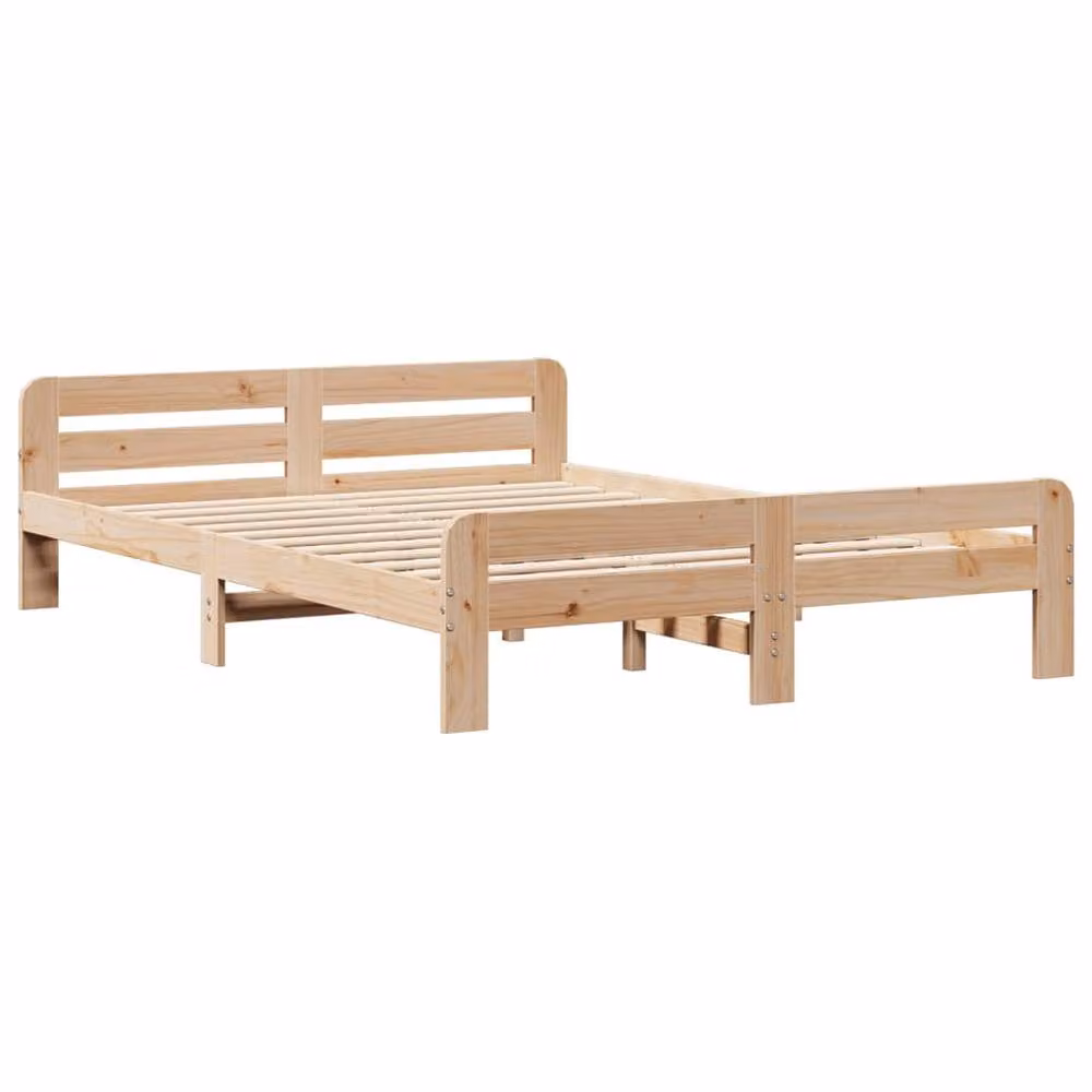Berkfield Home King Size Solid Wood Pine Bed Frame in Light Oak, W/D/H: 150 x 200 cm – 3