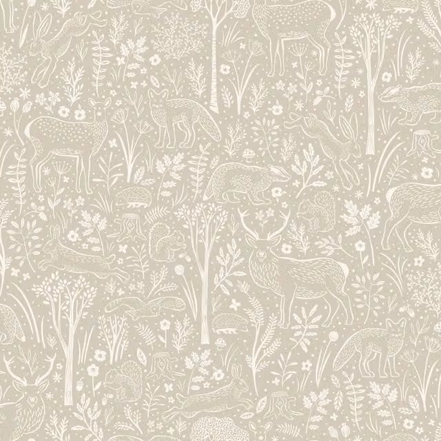 Grandeco Woodland Animals Nature Textured Vinyl Wallpaper in Beige