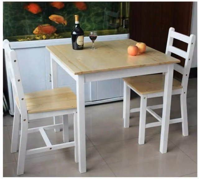 FORGEVIO Modern Pine and White Dining Table and 2 Chairs Set