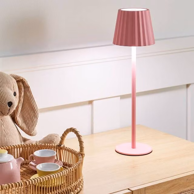 Wyld and Coco Pastel Pink Table Lamp with Touch Switch, Aluminium and Metal Construction for Indoor and Outdoor Use, H 38 cm x W 10 cm x D 10 cm