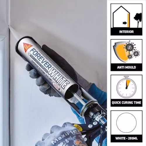 Sika Forever White Anti-Mould Silicone Sealant, White, 295ml – 2