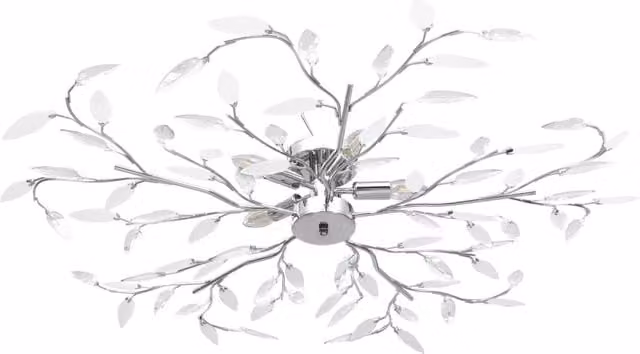 Berkfield Home Modern Ceiling Lamp with White Acrylic Crystal Leaf Arms and Chrome Metal Finish for 5 x E14 Bulbs