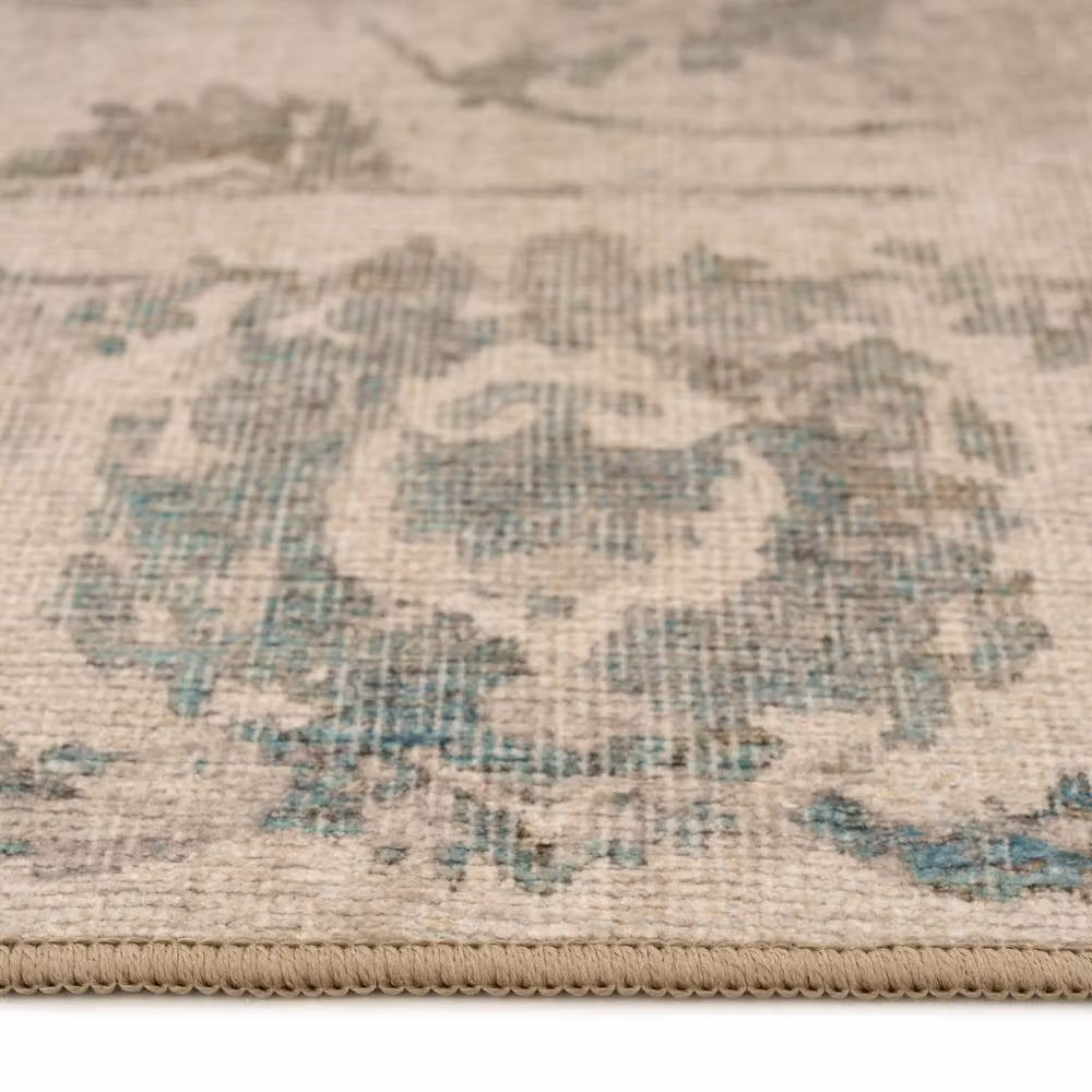 Kukoon Floral Distressed Machine Washable Living Room Area Rug in Green, Beige and Petrol, W: 280 cm, D: 380 cm – 4