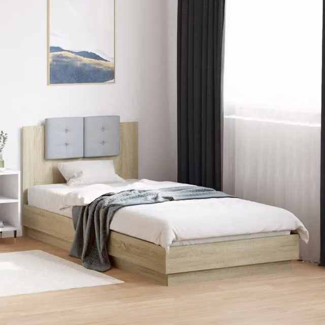 Berkfield Home Sonoma Oak Bed Frame in Brown, W/D/H: 100 x 200 cm