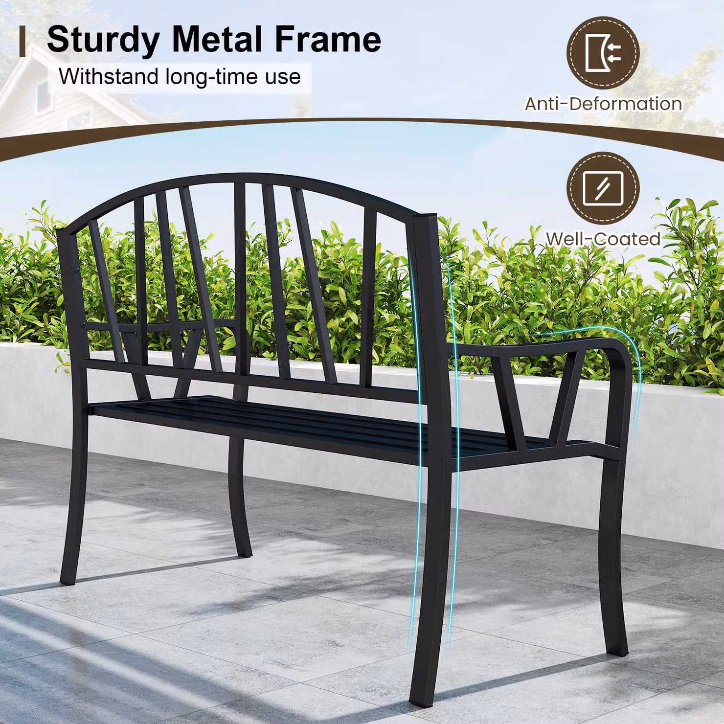 Costway Metal Garden Bench in Black for 2-3 People, Width: 129 cm – 6