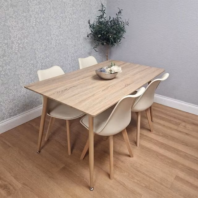 Kosy Koala 4 Seater Dining Set with Rectangular Beech Wood Effect Table and 4 Cream Chairs