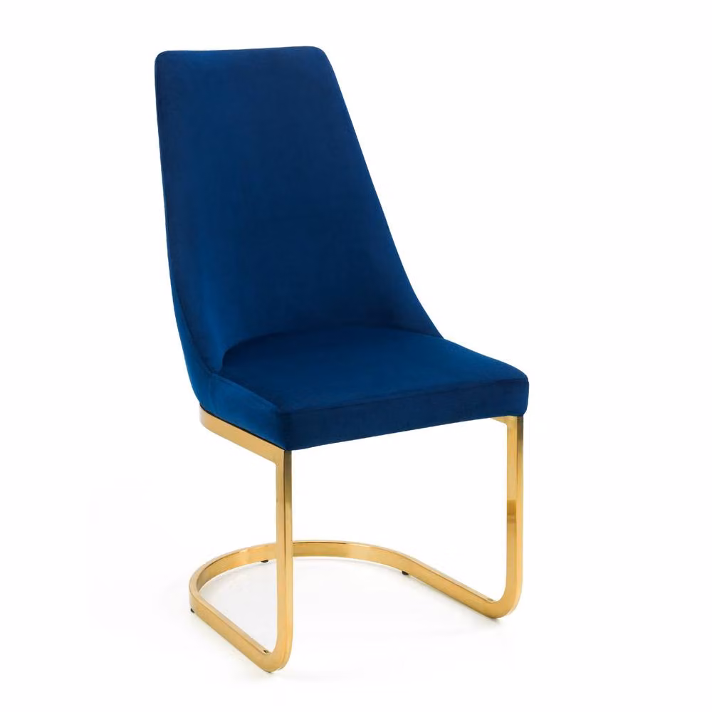 Cheshire Westbridge Set of 2 Elegant Blue Velvet Cantilever Dining Chairs with Gold Metal Base – 2