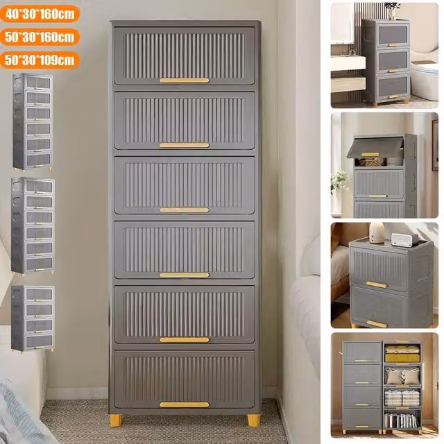 EONLION 6 Tier Grey Plastic Storage Cabinet with Doors and Drawers