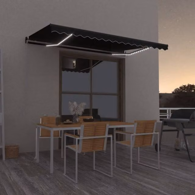Berkfield Home Manual Retractable Semi-Cassette Awning with LED, Anthracite and Black, W: 450 cm, D: 350 cm