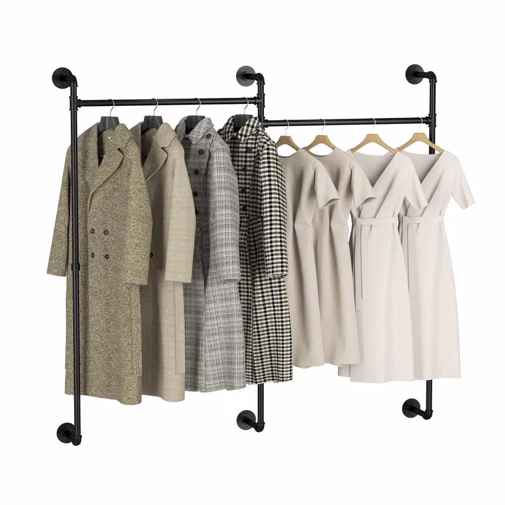 ERGOVEXA Industrial Metal Wall Mounted Pipe Clothes Rack in Black – 2