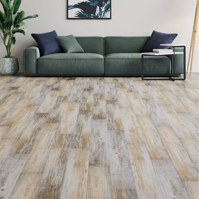 Komore Self-Adhesive Wood Look PVC Floor Tiles in Rustic Brown