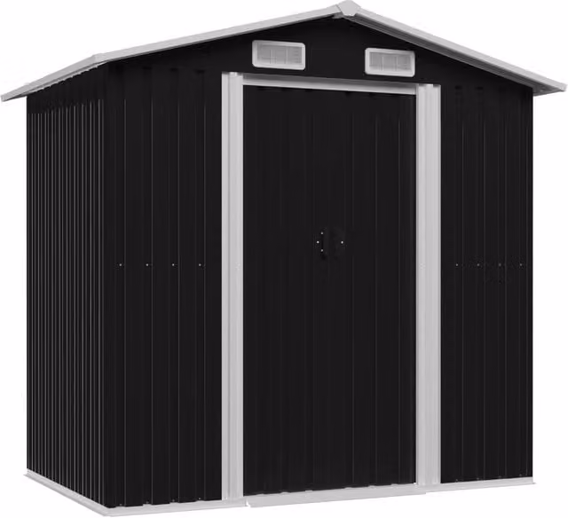 Berkfield Home Garden Storage Shed in Anthracite Black Steel, W/D/H: 204 x 132 x 186 cm