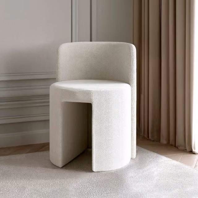 Carme Cylindrical Boucle Stool in Beige and White