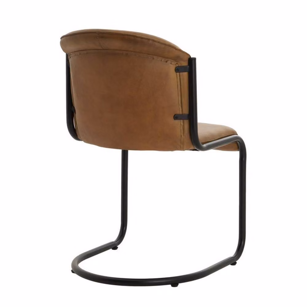 Lemon Pavilion Billy Leather Curved Dining Chair in Brown with Metal Cantilever Base, W51 x D61 x H85 cm – 2