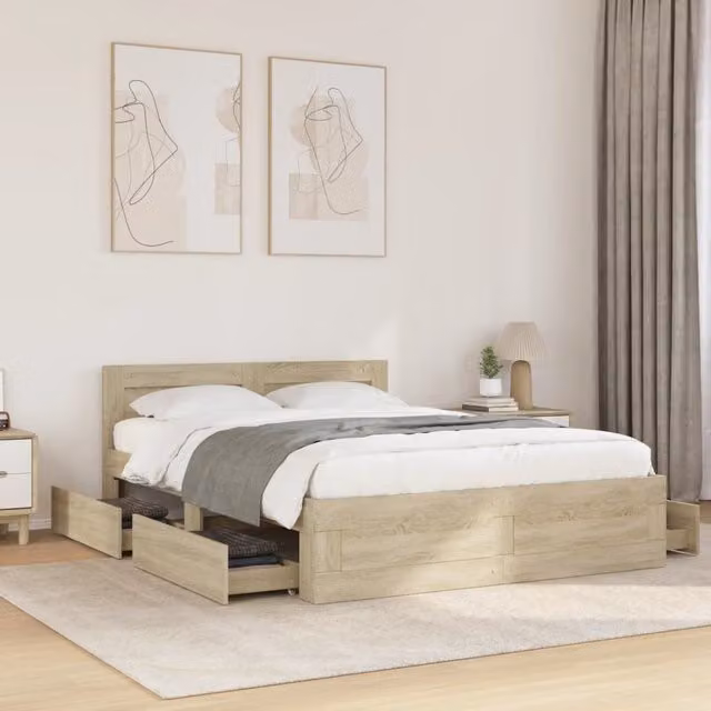 Berkfield Home Small Double Bed Frame with Headboard in Sonoma Oak Brown, W: 120 cm, L: 190 cm – 1