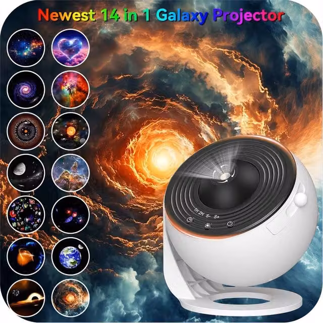 SPETLEK Planetarium Galaxy Starry Sky Projector 14in1 Night Light, White and Multicolour Tabletop Round Plastic Design