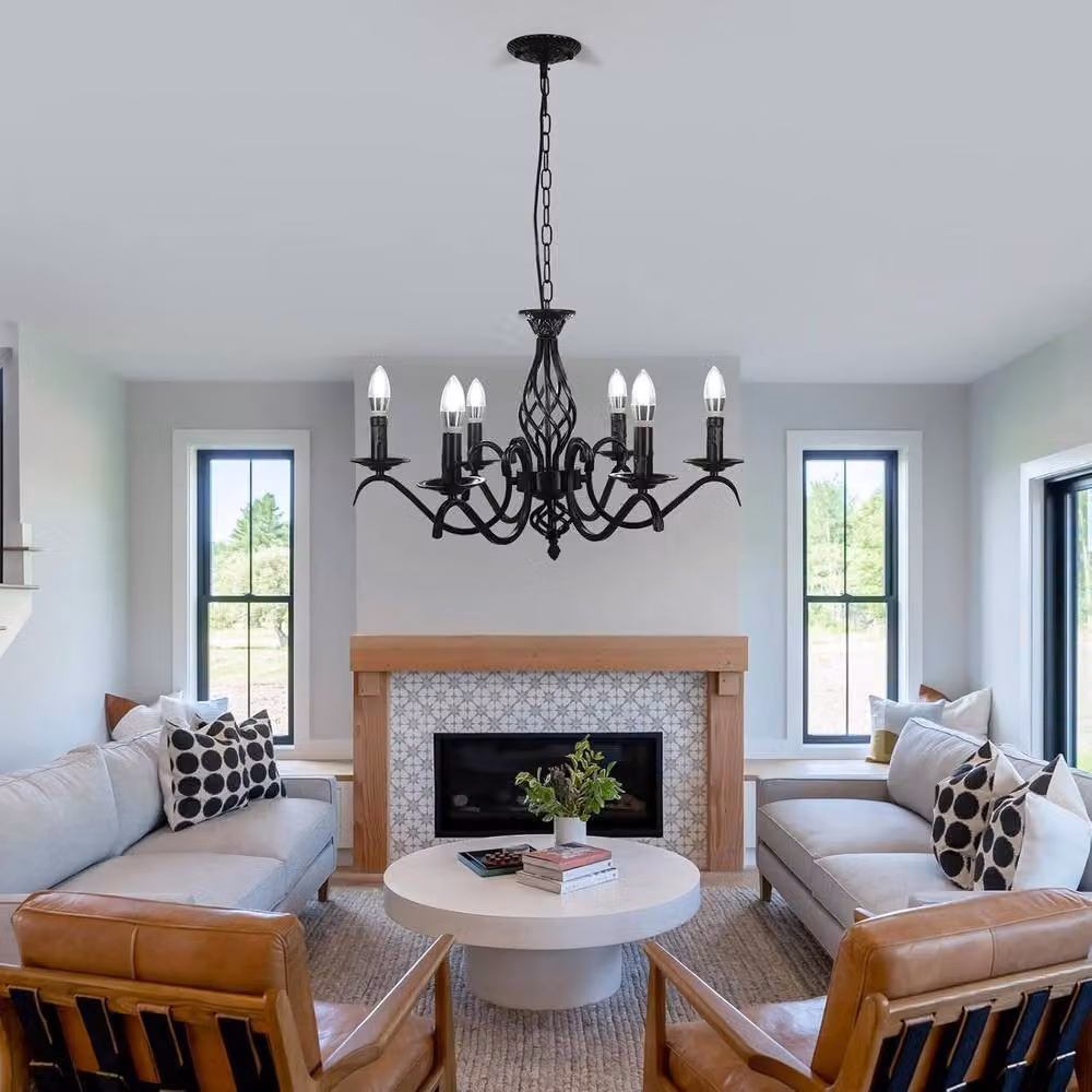 COMELY Black Vintage 6-Head Industrial Metal Pendant Light with Height Adjustable Suspended Design – 2