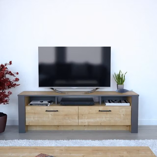 Decorotika Manhattan Modern TV Unit in Brown Oak Wood and MDF